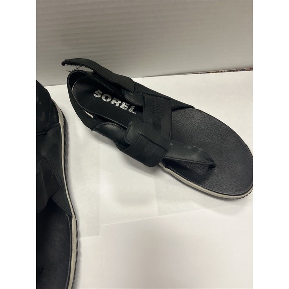 Sorel Out N About Black Leather Slingback‎ Thong Sandals Black Women's 7.5 Shoes - Picture 6 of 11